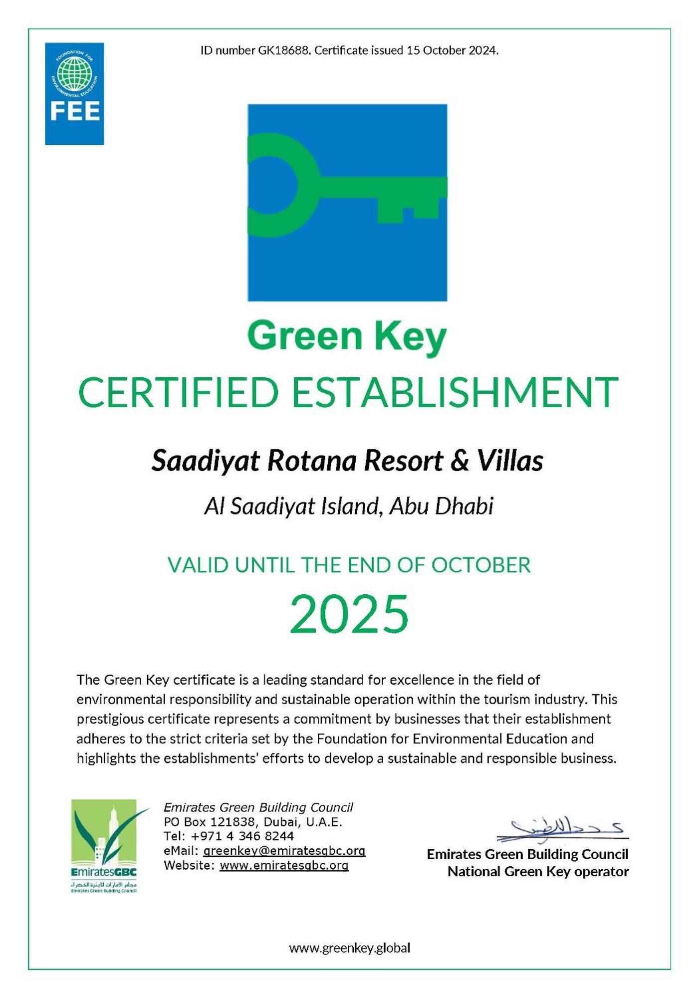 Saadiyat Rotana Resort And Villas Abu Dhabi Exterior photo Green Key Certificate